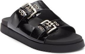 Top Moda Lyon Buckle Slide Sandal in Black Pat at Nordstrom Rack, Size 8.5