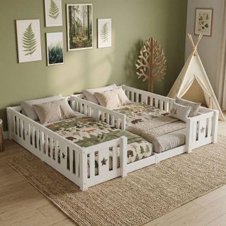 OEM Cama Lit Infantil - Modelo Montessori - 90 X 200 Cm - Somier De Lamas - Madera Maciza Blanca Con Motivo De Estrella