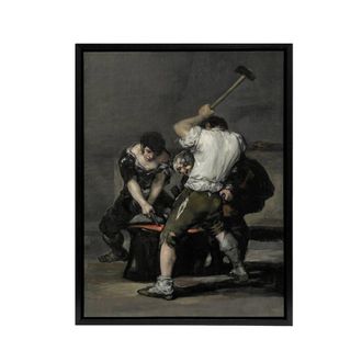 Artery8 Forge Labour Men Anvil Francisco Goya Framed Canvas Wall Art Print in Grey | Size: W24 x H32