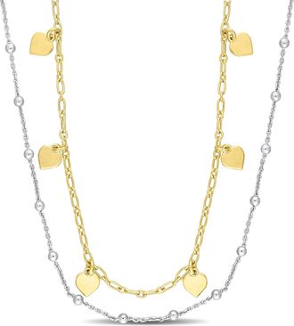Mimi & Max Two-Tone Heart and Ball Bead Chain Necklace in Yellow Plated Sterling Silver - 19.5 in