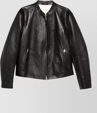 Tom Ford leather biker jacket mandarin collar zip pockets