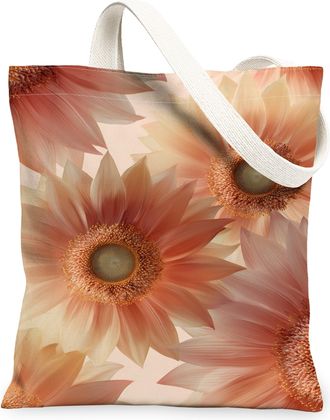 Generic Floral Canvas Tote Bags, Elegant Flower Design Reusable Grocery Bags, Spring Vintage Lightweight Washable Shoulder Strap Ca, Peach, 13x15 Inch