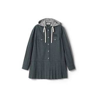 Miu Miu Checked Flannel Dress, Woman, Blue/bottle, Size 36