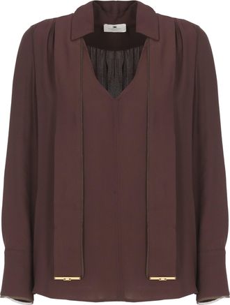 Elisabetta Franchi Brown Viscose V-Neck Blouse