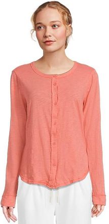 Mod-o-doc Long Sleeve Exposed Seams Button-Up Slim Cardigan Womens Clothing Coral Bliss : LG (US 12-14), Cotton