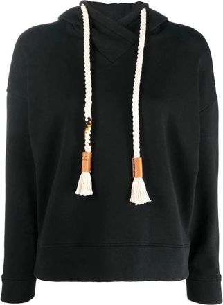Forte_Forte Zwarte Katoenen Diagonale Hoodie Fleece - Dames - Hoodies - Zwart - XS - Katoen - Hoodies & sweatvesten