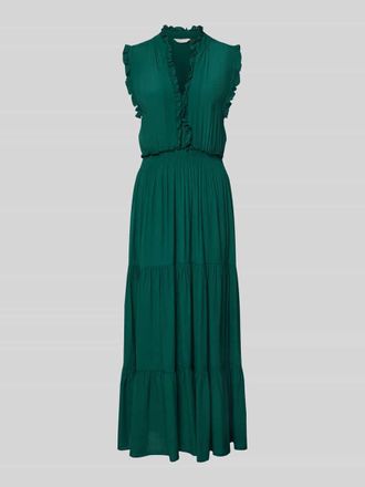 Apricot Maxikleid aus Viskose mit V-Ausschnitt und R&uuml;schen in Gruen, Gr&ouml;&szlig;e XXL