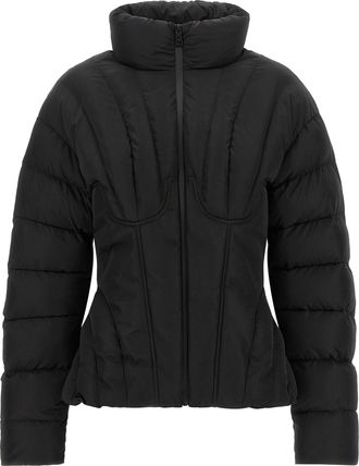 Elisabetta Franchi Matte Textured Puffer Jacket with Bustier-Inspired Quilting
