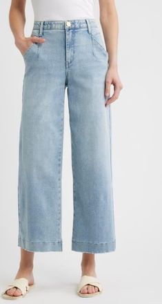 Wit & Wisdom Wyatt Skyrise V-Pocket Ankle Wide Leg Jeans in Light Blue Artisanal at Nordstrom, Size 12P