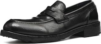 Generic Mens Low Block Heel Office Dress Shoes Slip on Comfort Loafers Round Toe Distressed Leather Casual Shoe,Black,7.5 UK