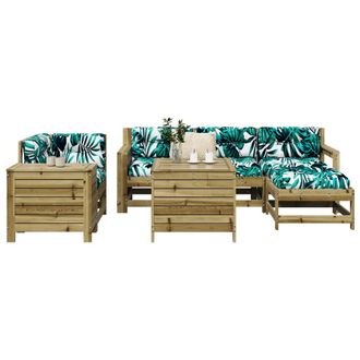 vidaXL Juego De Sof&aacute;s De Jard&iacute;n 7 Pzas Madera De Pino Impregnada Vidaxl