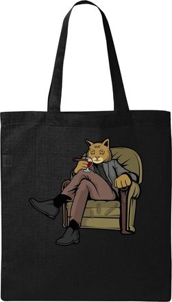 Generic Cat Leader Funny Wine Drinking Kitten Natural Ecological Cotton Tote Bag Black