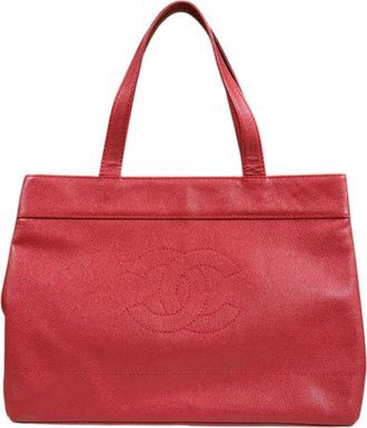 Chanel Red Color Grained Calfskin Tote Bag (Pre-Owned)