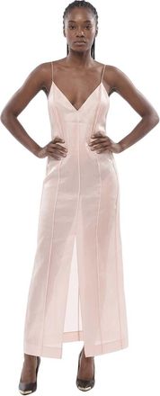 Khaite Light Pink Solid V Neck Maxi Dress