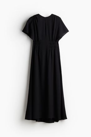 H&M Langes Kleid mit gesmokter Taille - Schwarz