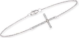 Ross-Simons 14kt White Gold Sideways Cross Bracelet With Diamonds