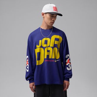 Nike Jordan Mens Jordan Flight Long-Sleeve Graphic T-Shirt in Blue | IU1842-432
