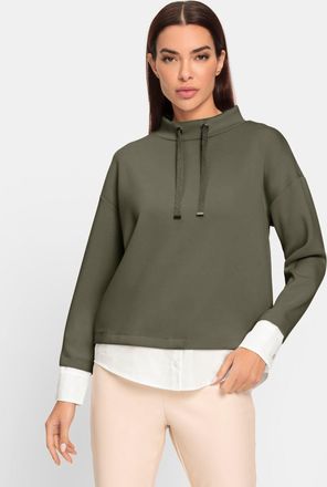 Heine Sweatshirt HEINE, Damen, Gr. 34, gr&uuml;n (khaki), 50% Modal, 44% Polyester, 6% Elasthan, gemustert, mehrfarbig, unifarben, Rundhals, Sweatshirts Sweatshi