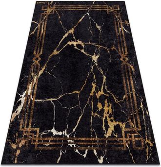 RugsX Rugsx - miro 51333.801 washing carpet Marble, frame anti-slip - black / gold black 200x290 cm