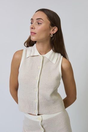 Central Park West Celeste Tweed Yarn Collared Top in Sand at Nordstrom, Size X-Small