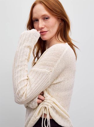 Contemporaine Womens Adjustable ruched waist sweater