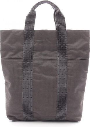 Herm&egrave;s Gray Nylon Canvas Handbag Tote Bag (Pre-Owned)