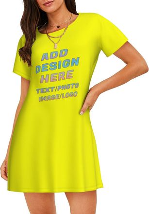 Generic Custom Womens Dress Add Photos/Logo/Text to Design Your Personalised Dresses Design Your Add Image Clothes Womens Summer Short Sleeve Dresses 2XL Yell