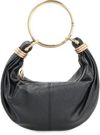 Chlo&eacute; Womens Leather Hobo Bag With Top Handle Black Calf Shoulder