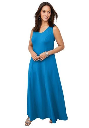 Jessica London Stretch Cotton Crochet-Back Maxi Dress in Pool Blue at Nordstrom, Size 20