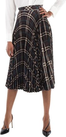 Burberry Checkered Pleated Zip-Detailed Wool Skirt, Brand Size 4 (US Size 2)