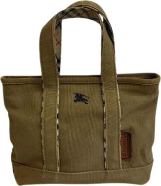 Burberry Pre-owned Tote Bags, female, Green, Size: ONE SIZE Pre-owned Canvas Tote Bag