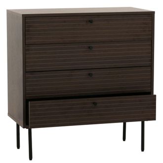 Hhg Nunca Usado] C&oacute;moda Hhg 093, Mueble Aparador, 4 Cajones, Estilo Escandinavo Metal Madera Melamina Mvg 85x80x40cm, Marr&oacute;n Oscuro