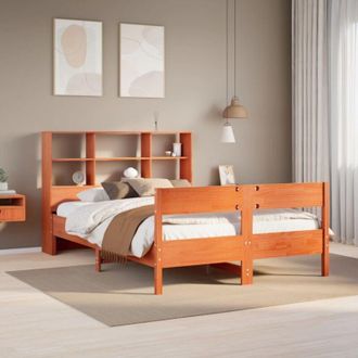 vidaXL Cama Con Estanter&iacute;a Sin Colch&oacute;n Madera Maciza Marr&oacute;n 135x190cm Vidaxl