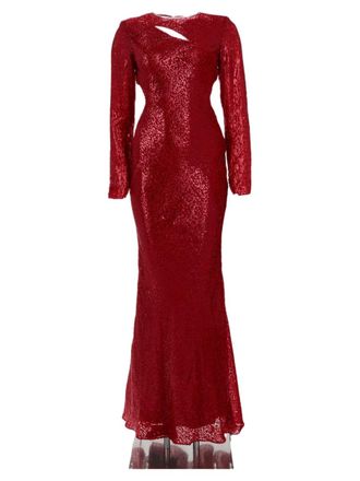 Self Portrait Red Fitted Shimmering Lurex Silk Midi Dress