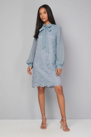 Wallis Womens Lace Tie Neck Shift Dress - Turquoise Polyamide - Size 18 UK