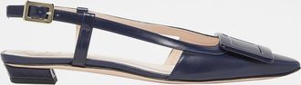 Roger Vivier Belle Vivier Leather Buckle Kitten-Heel Slingback Pumps