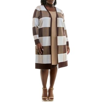 Nina Leonard Long Leopard Print Cardigan in Brown/tan Multi at Nordstrom Rack, Size 2X