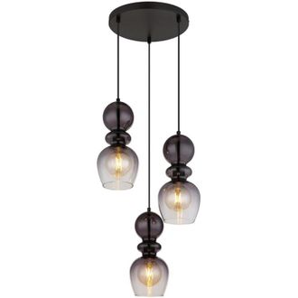 Globo Lighting Globo Clarity Lámpara de techo colgante en racimo con pantalla de cristal ahumado negro mate, 3 bombillas E27