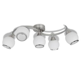Berkfield Home Ceiling Lamp with Glass Shades on Waving Rail for 5 E14 Bulb in White