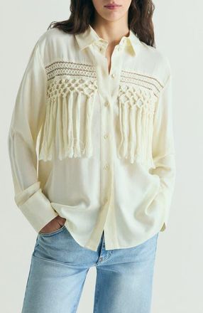 Scalpers Fringe Detail Shirt in Ecru at Nordstrom, Size X-Large