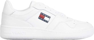 Tommy Jeans Heren Leren Basketball Cupsole Sneakers (Wit)