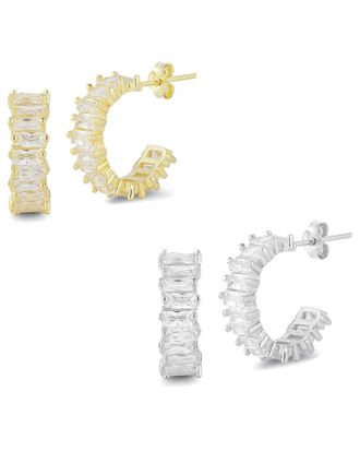 Glaze Jewelry Silver CZ Baguette Hoops Set