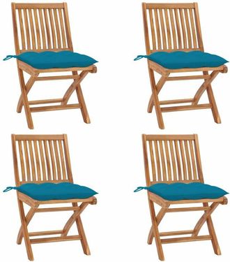 vidaXL Vidaxl - Sillas De Jard&iacute;n Plegables 4 Uds Madera Maciza Teca Con Cojines