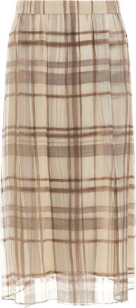 Brunello Cucinelli Beige Silk Midi Womens Skirt