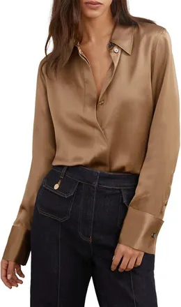 Reiss Ameira Silk Shirt in Camel at Nordstrom, Size 14 Us