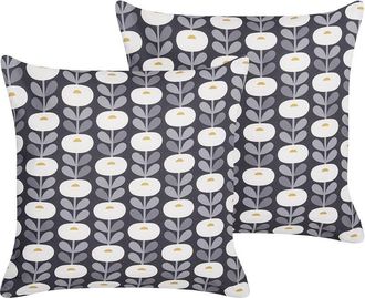 Beliani Conjunto De 2 Cojines De Jard&iacute;n Almohada De Exterior 45 X 45 Cm Poli&eacute;ster Estampado Geom&eacute;trico Gris Valsorda