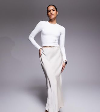 the frolic Esclusiva The Frolic - Gonna lunga in raso color crema con finiture in pizzo-Bianco