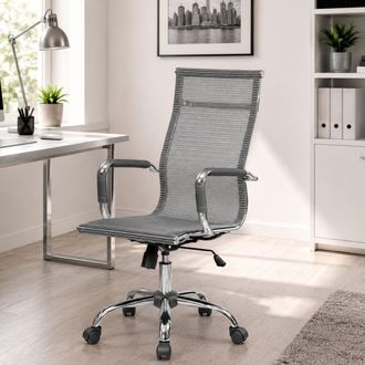 Serena Dmora - Silla De Oficina Dmannin, Sill&oacute;n Ejecutivo Con Reposabrazos, Silla De Oficina Ergon&oacute;mica, Gris, 63x54h106/116 Cm
