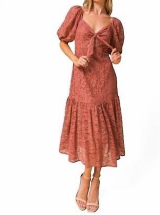 Flying Tomato Lace Puff Sleeve Midi Dress In Mauve