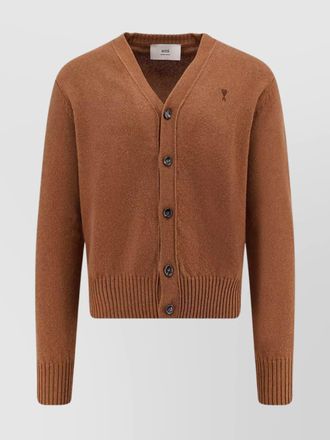 Ami cashmere cardigan v-neck ribbed cuffs